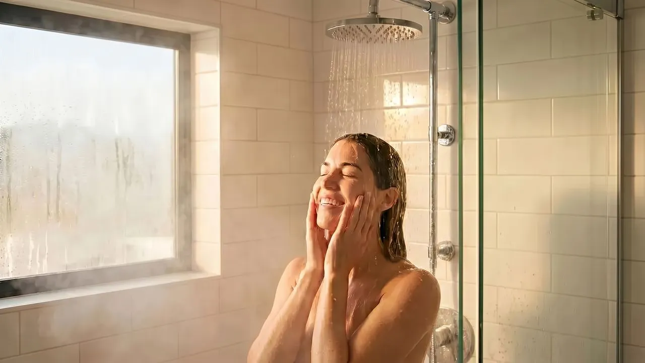 Woman showering with soft water