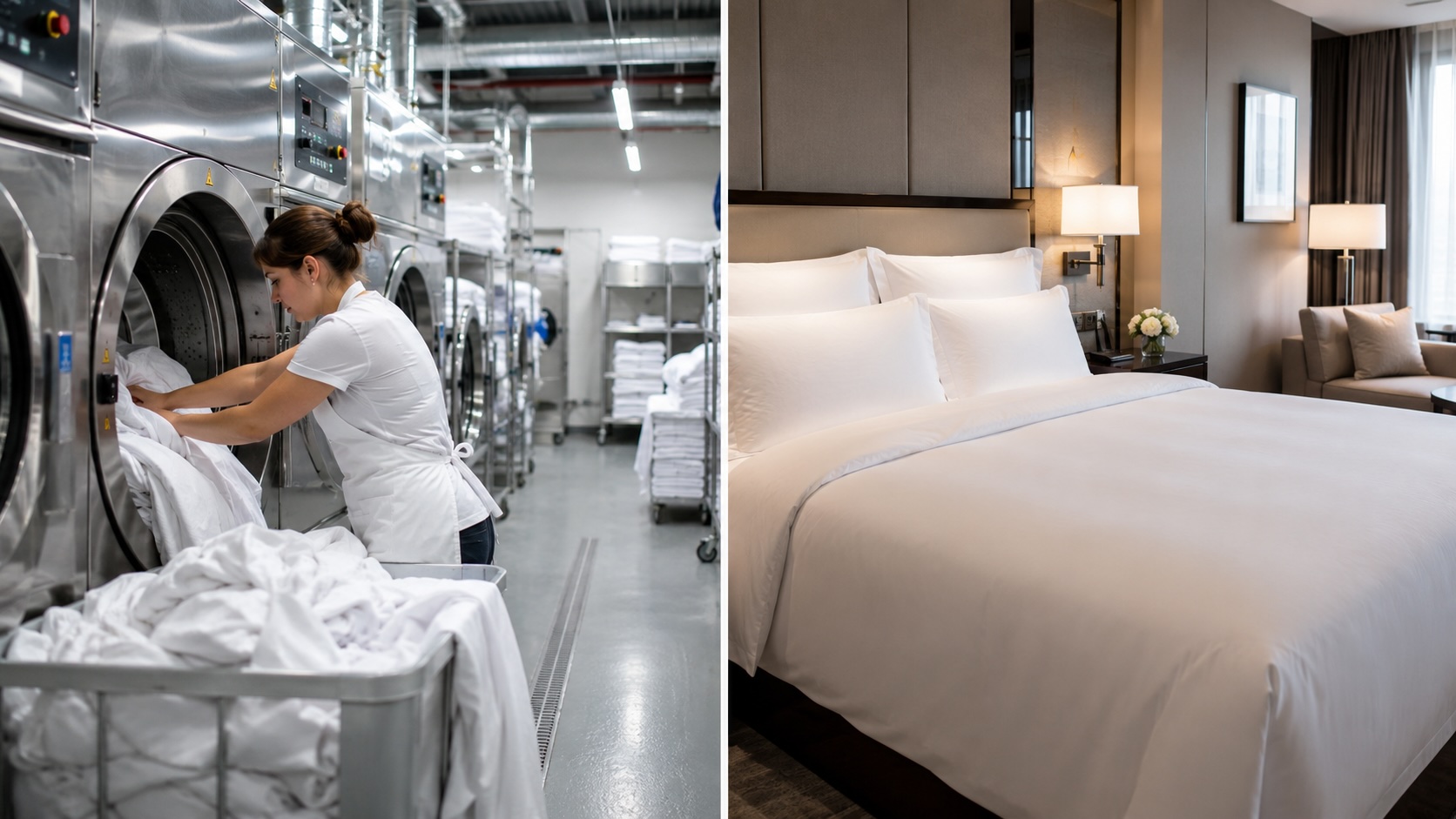 Industrial laundry facility paired with a luxury hotel suite